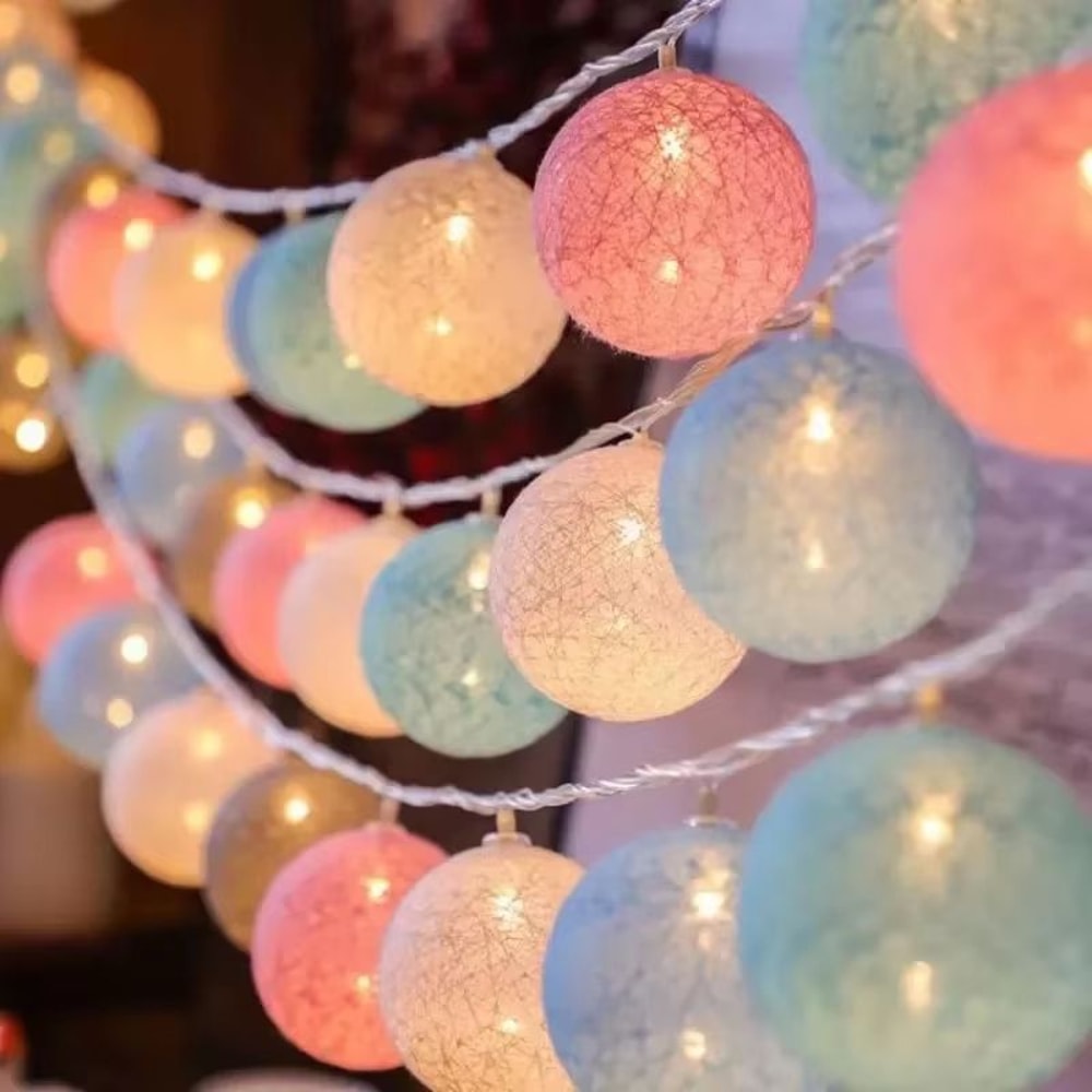 Macaron Cotton Ball String Lights USB LED Decorative Garland 3