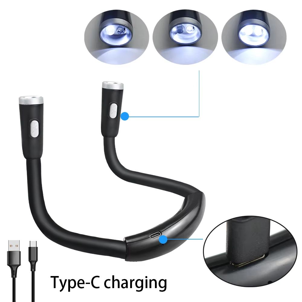 USB Rechargeable Neck Reading Light Hands Free LED Book Lamp 2