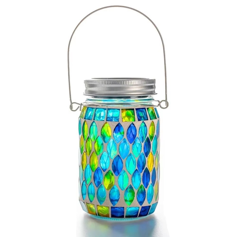 Mosaic Glass Solar Hanging Lantern Waterproof Outdoor Table And Garden Light 6