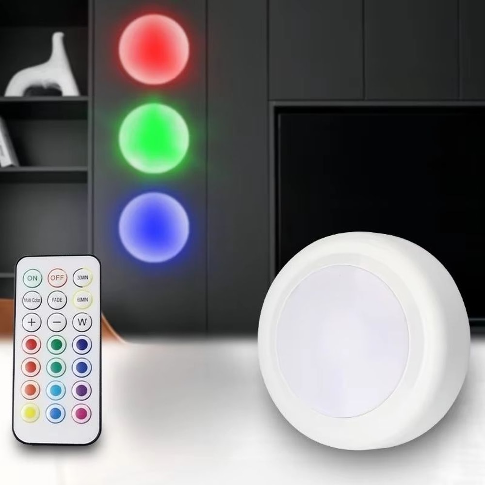 Mini LED Remote Control Night Lights 3 Pack Wireless Stick On Cabinet Lamp 0