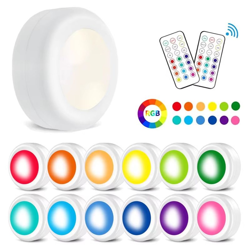 Mini LED Remote Control Night Lights 3 Pack Wireless Stick On Cabinet Lamp 1