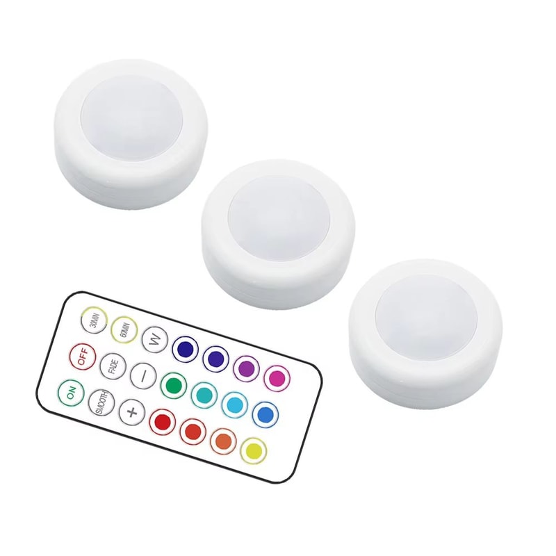 Mini LED Remote Control Night Lights 3 Pack Wireless Stick On Cabinet Lamp 6