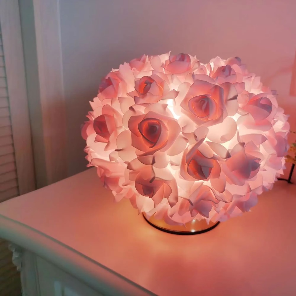 Romantic Rose Gold Princess Table Lamp Elegant Floral Bedside Light 6