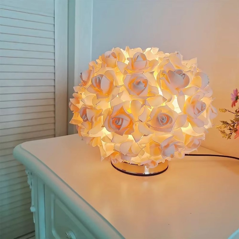Romantic Rose Gold Princess Table Lamp Elegant Floral Bedside Light 7