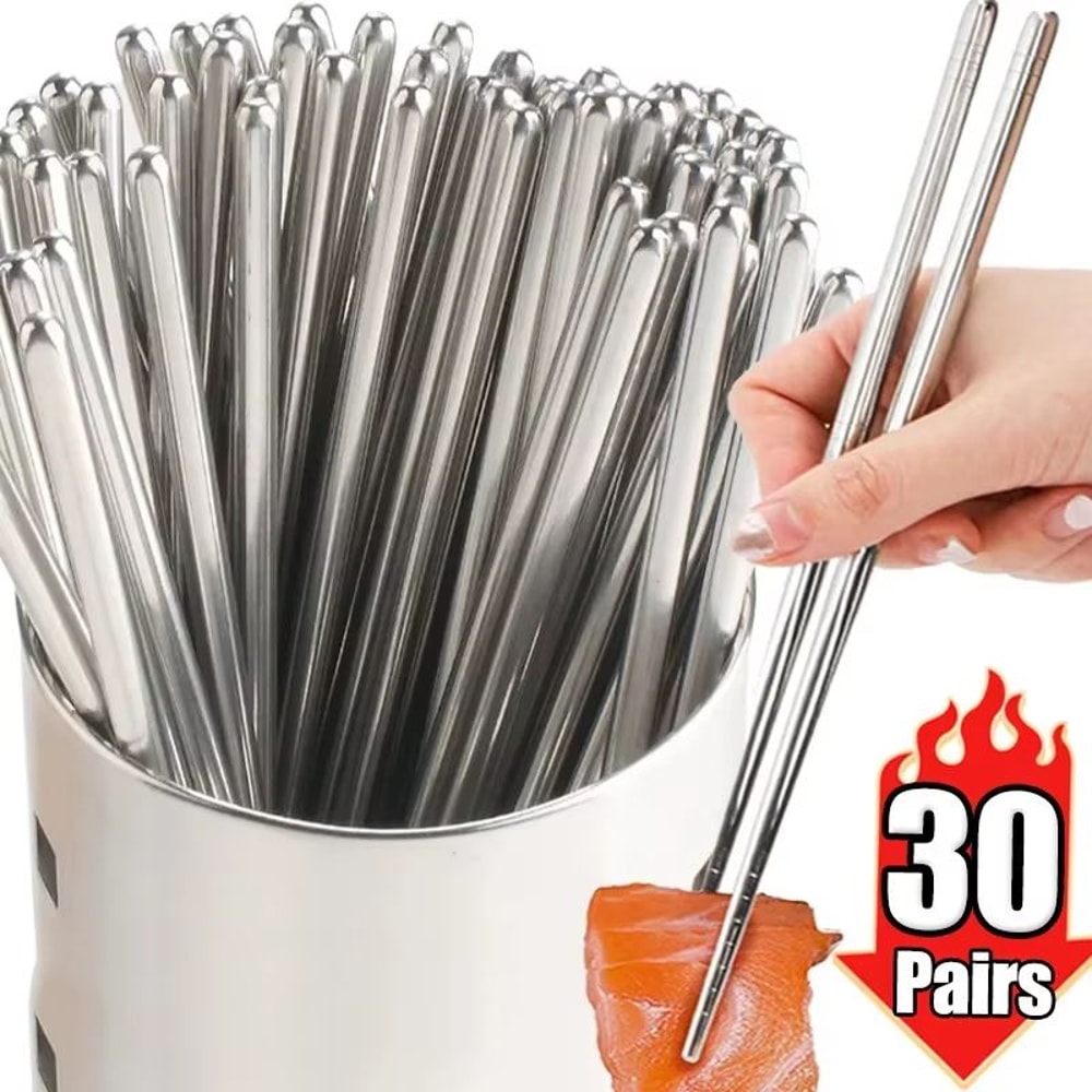 30 Pairs Stainless Steel Chopsticks Non Slip Reusable Metal Dining Set 0
