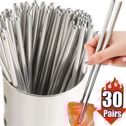 30 pairs stainless steel chopsticks non slip reusable metal dining set