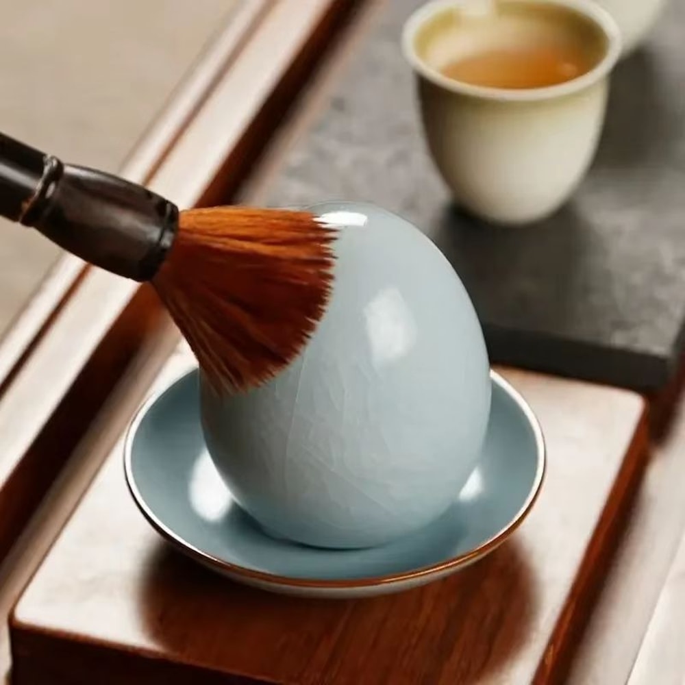 Egg Shaped Ru Kiln Tea Pet Ceramic Ornament Lucky Tea Ceremony Companion 3