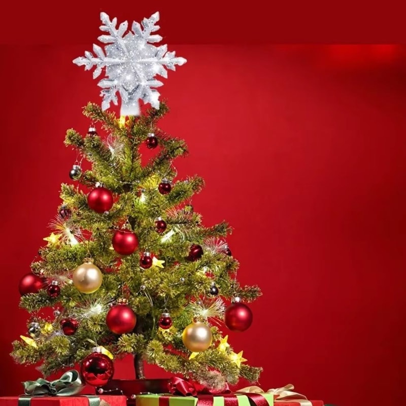 Rotating Snowflake LED Christmas Tree Topper 3D Projector Light 2