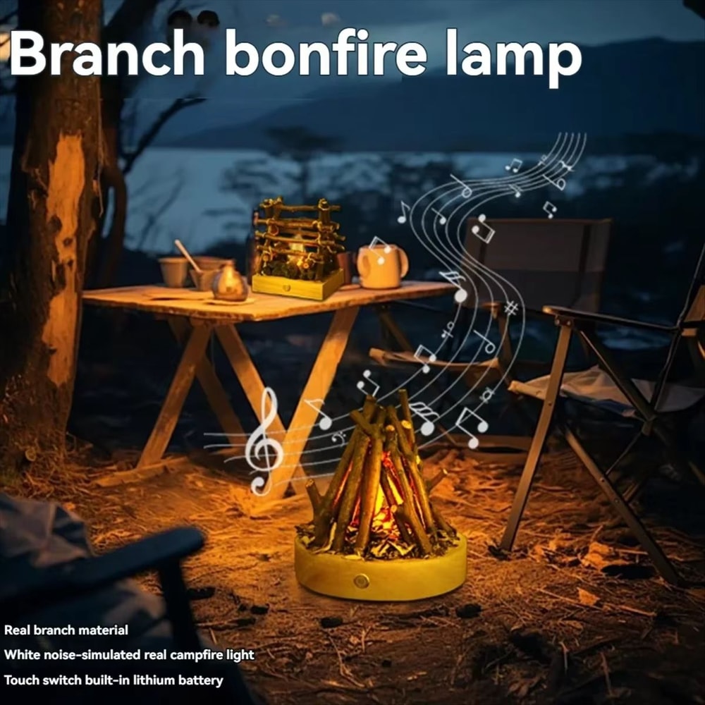 USB Rechargeable Flameless Bonfire Night Light 3 Mode Ambient Fire Lamp 2