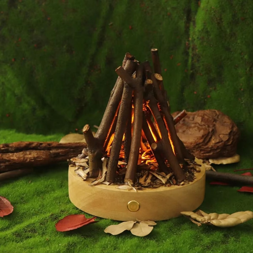 USB Rechargeable Flameless Bonfire Night Light 3 Mode Ambient Fire Lamp 3
