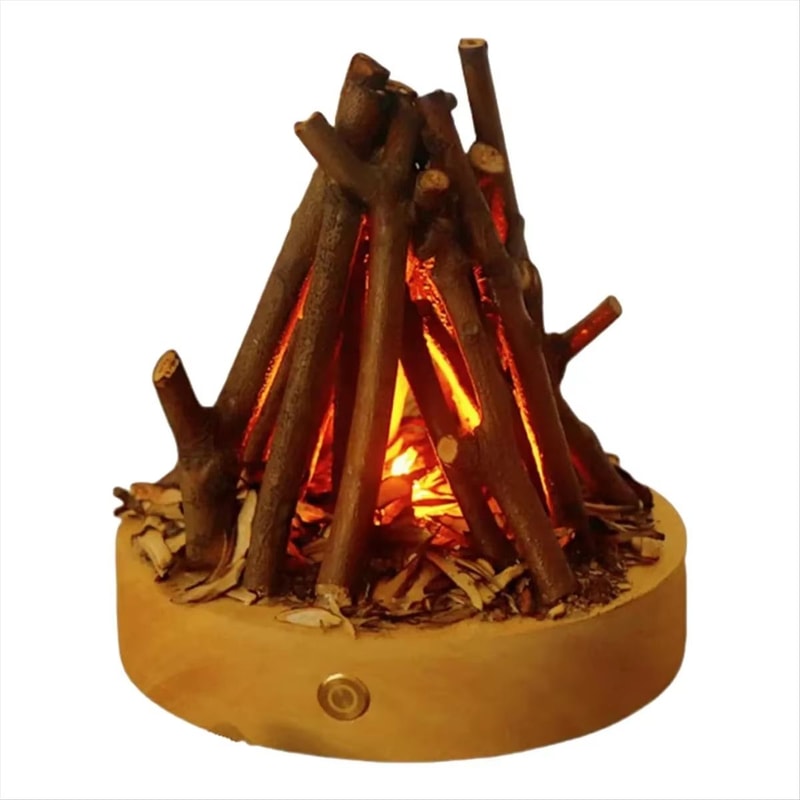 USB Rechargeable Flameless Bonfire Night Light 3 Mode Ambient Fire Lamp 5