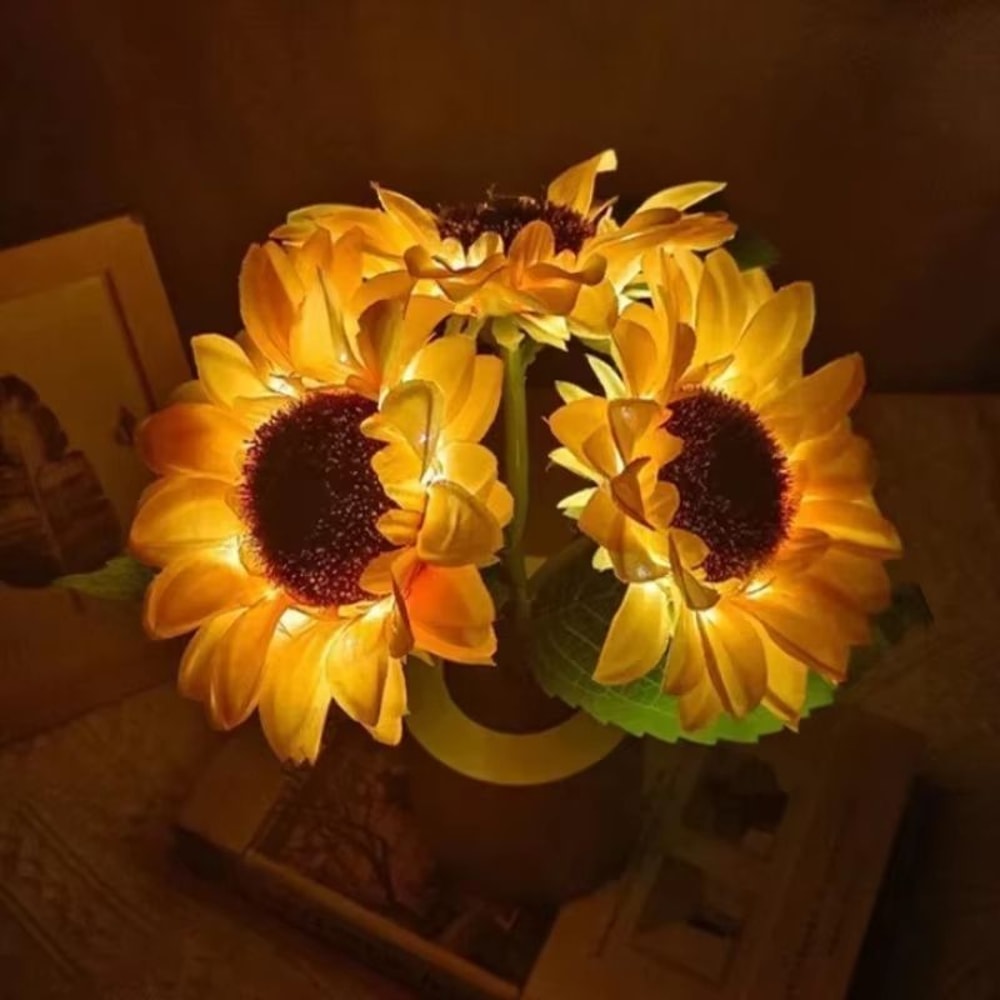 3 Head Sunflower Night Light Rechargeable LED Lamp For Bedroom Decor 2