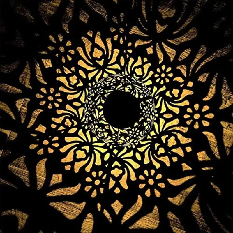 Solar Iron Hanging Lantern Hollow Projection LED Garden Light Waterproof Decor