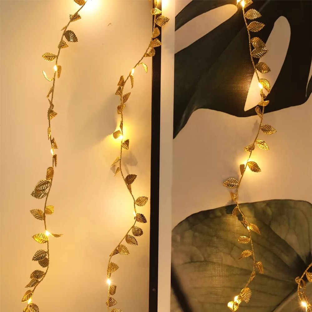 Golden Leaf LED String Lights Battery Operated Decorative Garland 2