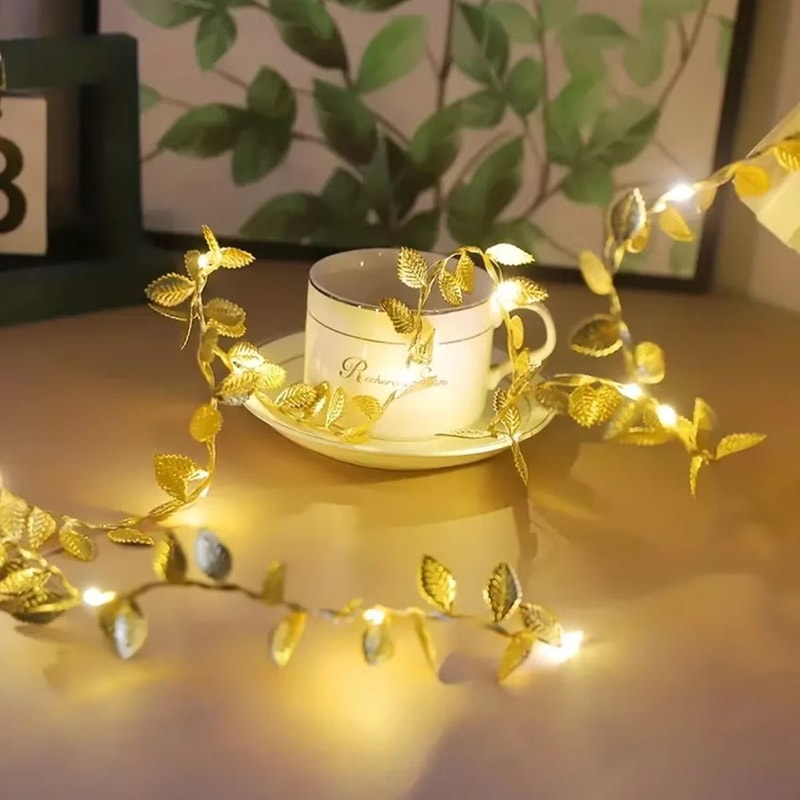 Golden Leaf LED String Lights Battery Operated Decorative Garland 3