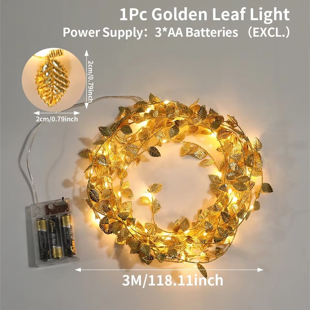Golden Leaf LED String Lights Battery Operated Decorative Garland 7