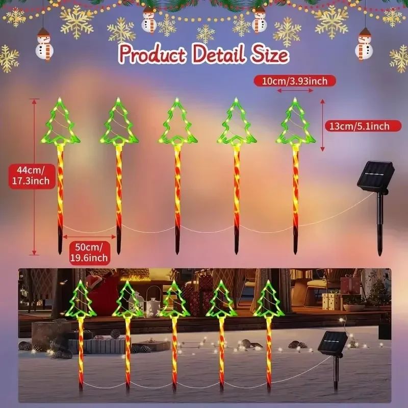 5PCS Solar Candy Christmas Tree Lights Outdoor Waterproof Garden Stake LED Set 4
