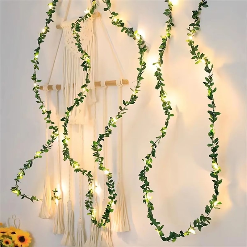 Green Leaf Fairy Light Garland Romantic Vine String Lights Decor 1