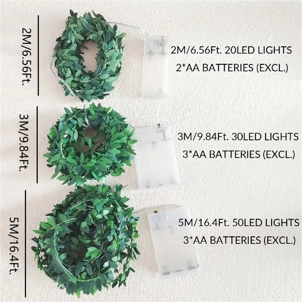 Green Leaf Fairy Light Garland Romantic Vine String Lights Decor 6