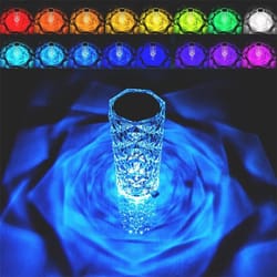 crystal table lamp 16 color diamond rose led bedside light