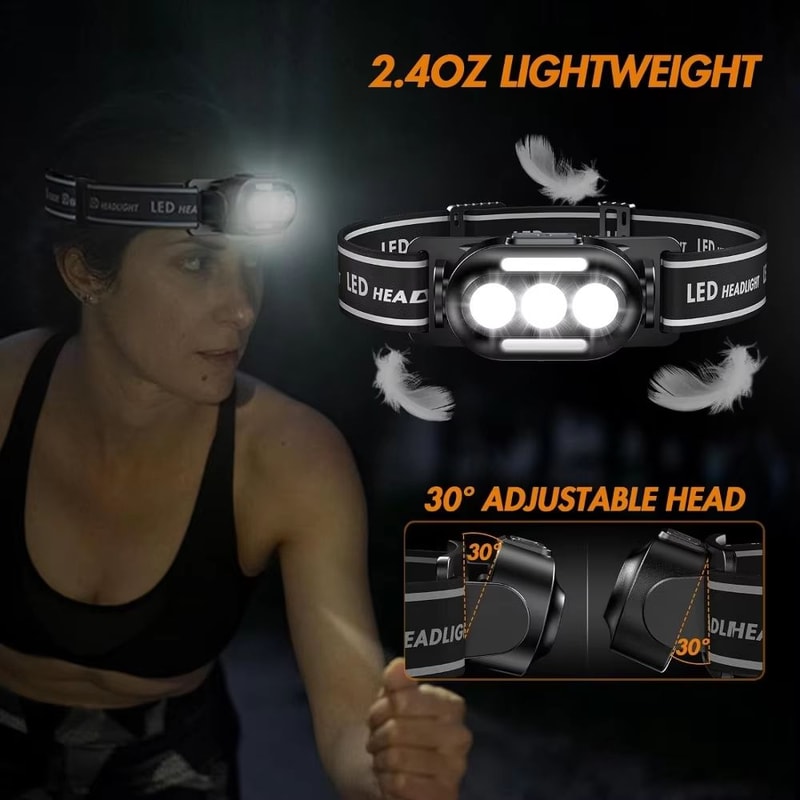 USB Rechargeable LED Headlamp Multi Mode Hands Free Outdoor Light 3