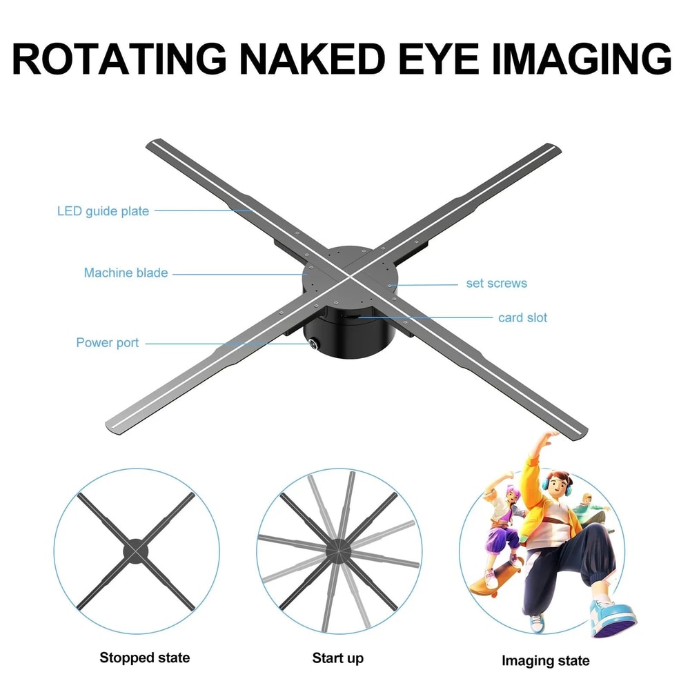 3D Hologram Fan LED Display 244in Smart Advertising Projector With 16GB 3
