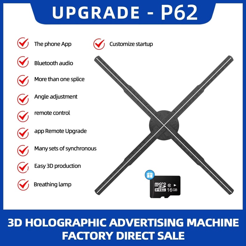 3D Hologram Fan LED Display 244in Smart Advertising Projector With 16GB 6