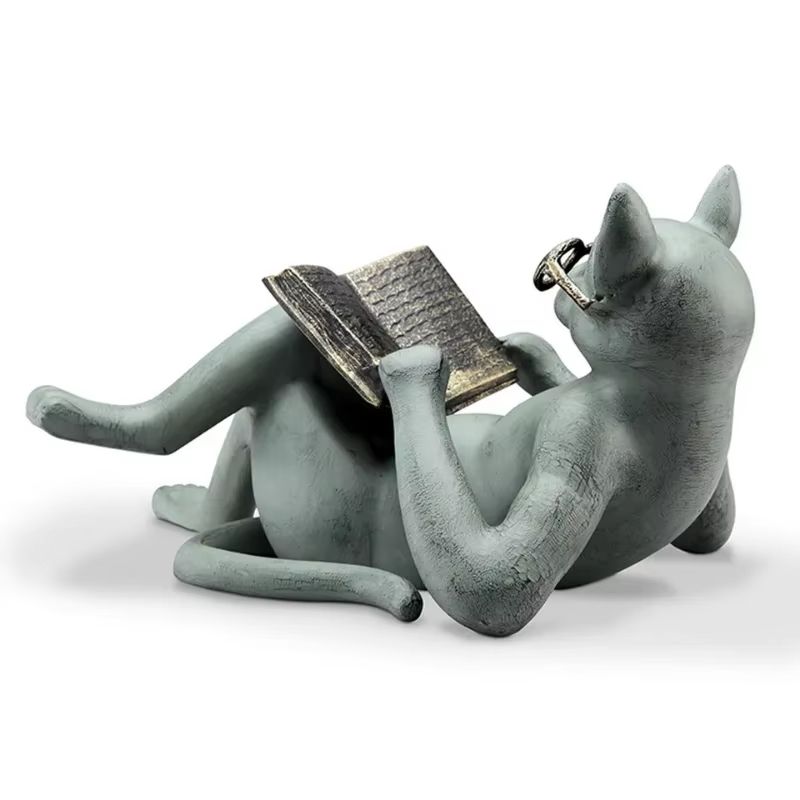 Reading Cat Statue Book Lover Desk And Bookshelf Decor 4