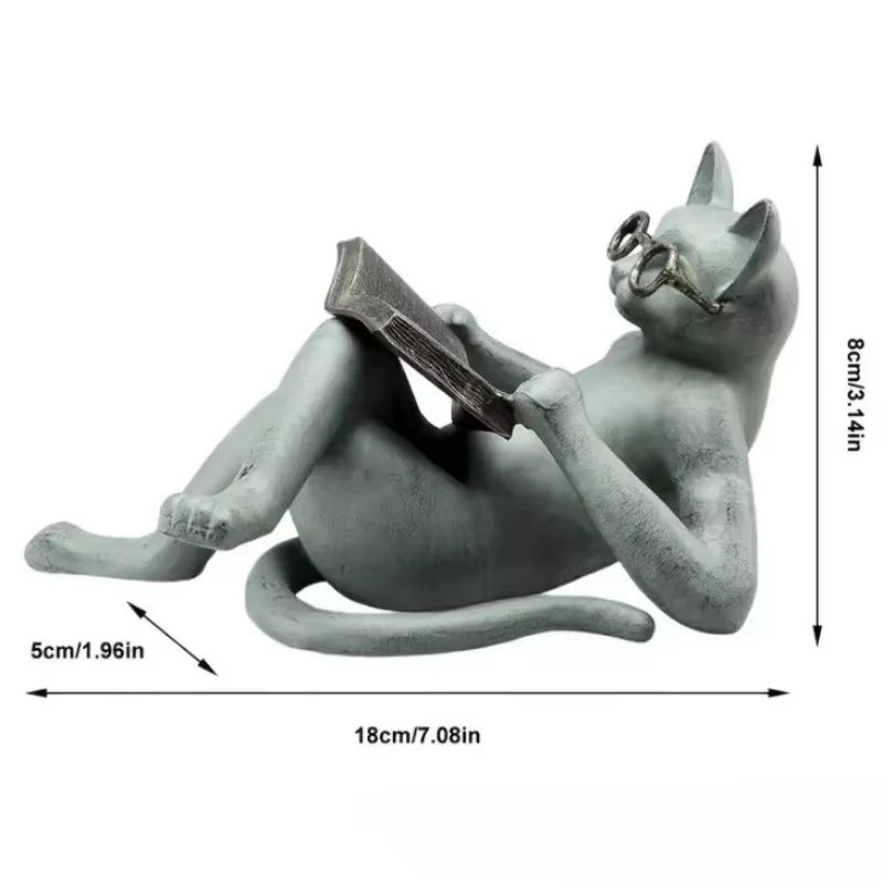 Reading Cat Statue Book Lover Desk And Bookshelf Decor 6