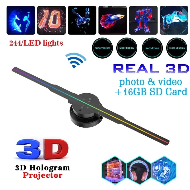 3D Hologram Fan Display 1654in WiFi Remote Custom Logo Advertising Projector 0