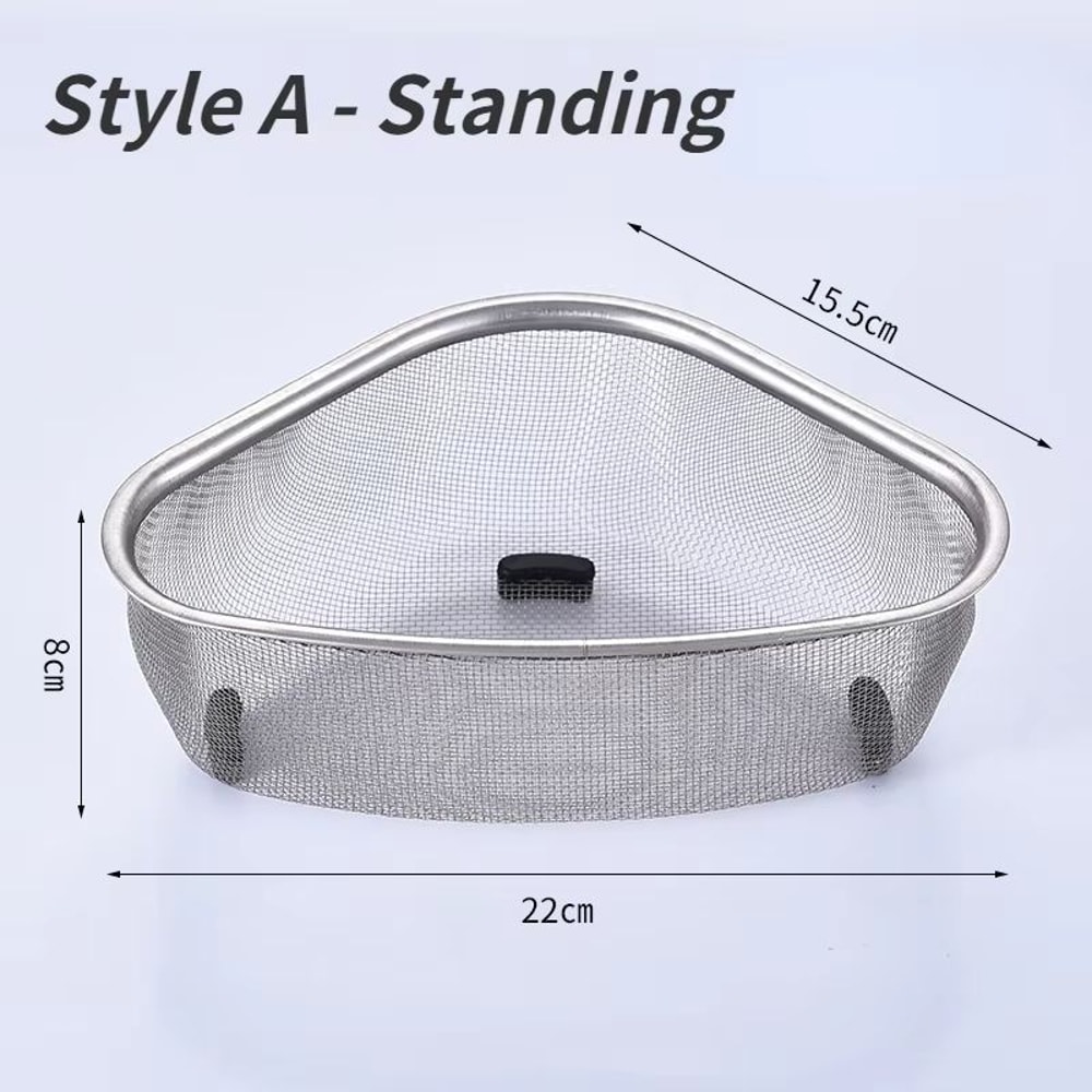 Stainless Steel Triangle Sink Drain Basket Strainer And Kitchen Organizer Rack 5