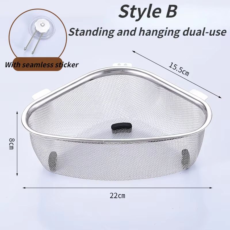 Stainless Steel Triangle Sink Drain Basket Strainer And Kitchen Organizer Rack 6