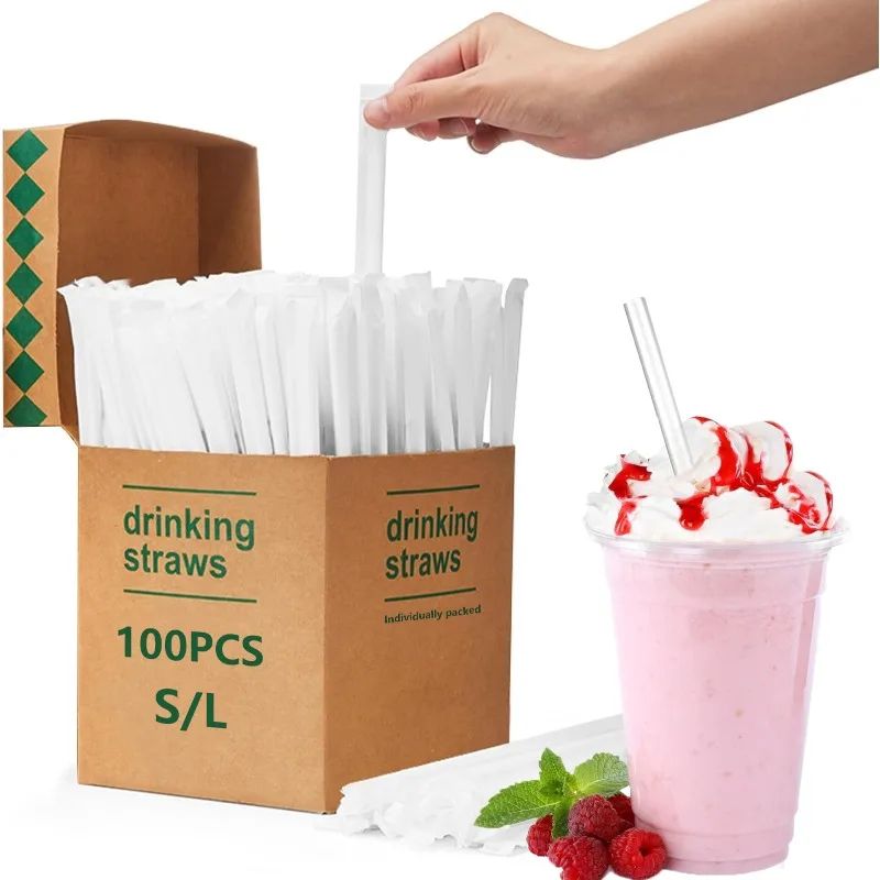 Individually Wrapped Disposable Drinking Straws 100PCS Clear Hygienic Party Straws 0