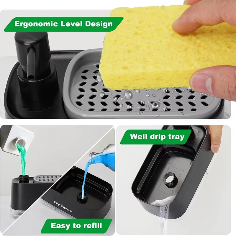 Acrylic Kitchen Soap Dispenser Set With Sponge Holder Dual Pump Sink Organizer 2