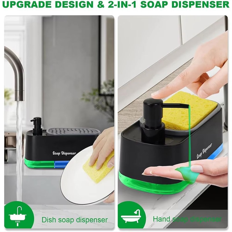 Acrylic Kitchen Soap Dispenser Set With Sponge Holder Dual Pump Sink Organizer 3