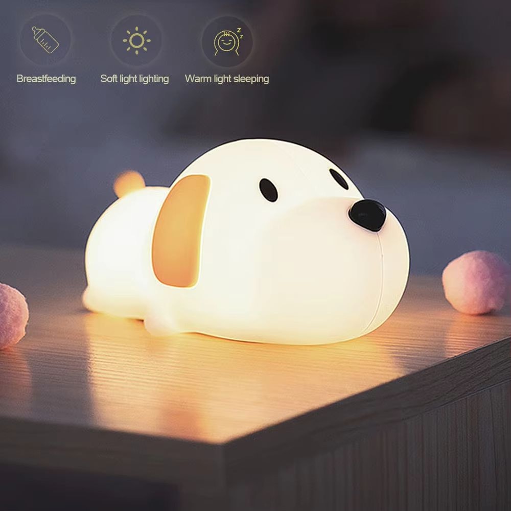 USB Rechargeable Silicone Puppy Night Light Touch Sensor Color Changing Bedside Lamp 2