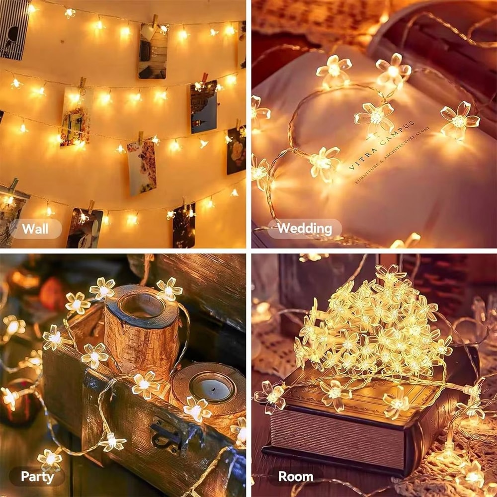 Cherry Blossom Flower Fairy Lights Battery Operated Waterproof LED String Lights For Room And Party 4