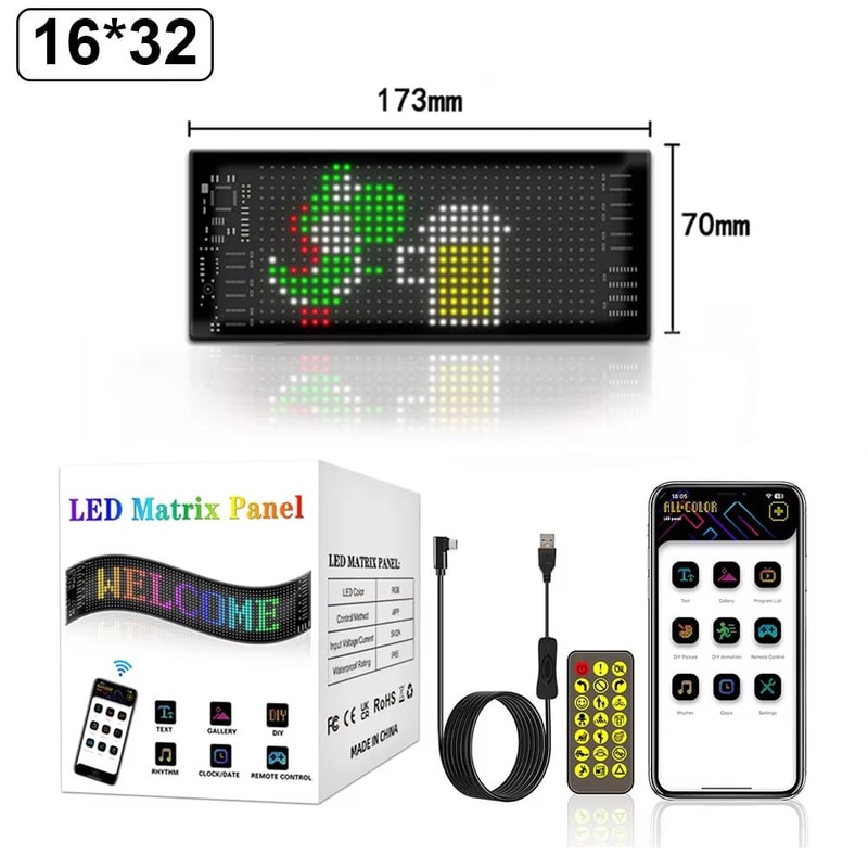 Bluetooth App Controlled RGB LED Matrix Car Display Custom Scrolling Message Panel 6