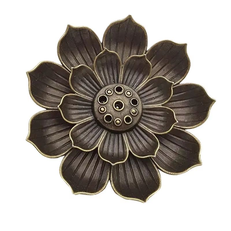 Lotus Alloy Incense Burner Plate Bronze Stick Holder For Meditation And Home Decor 3