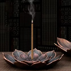 bronze lotus alloy incense burner plate stick holder zen meditation decor