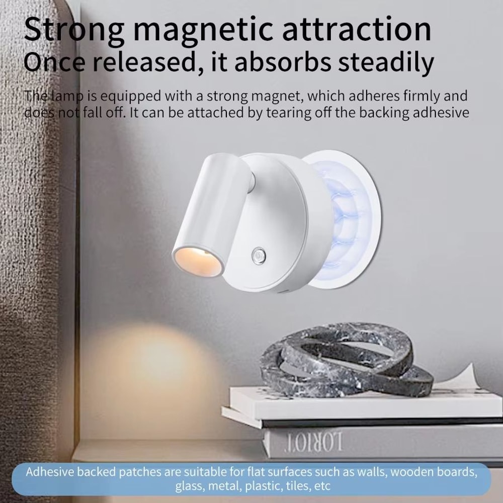 Rechargeable Magnetic Wall Lamp Wireless LED Bedside Reading Light Touch Dimmable Spotlight 5