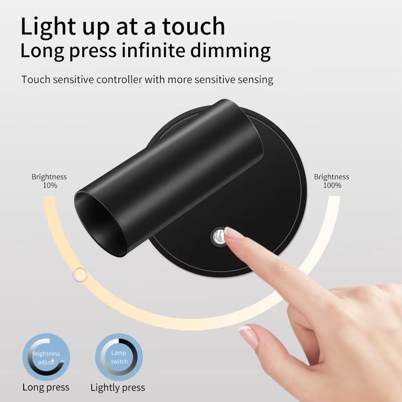 Rechargeable Magnetic Wall Lamp Wireless LED Bedside Reading Light Touch Dimmable Spotlight 7