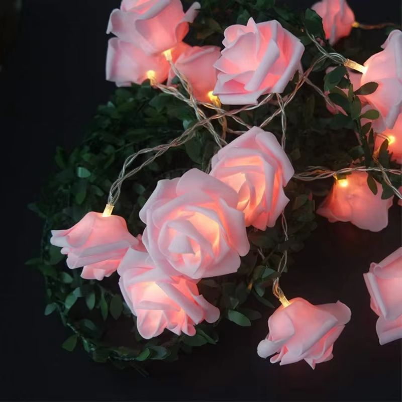 Rose Flower String Lights Battery Powered Romantic Bedroom Decor 0
