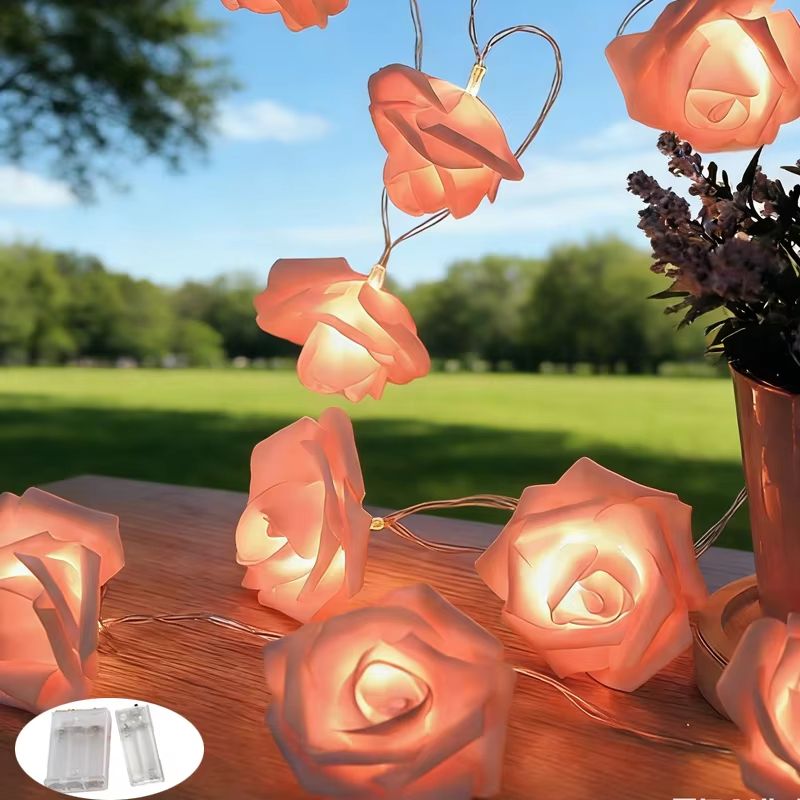 Rose Flower String Lights Battery Powered Romantic Bedroom Decor 3