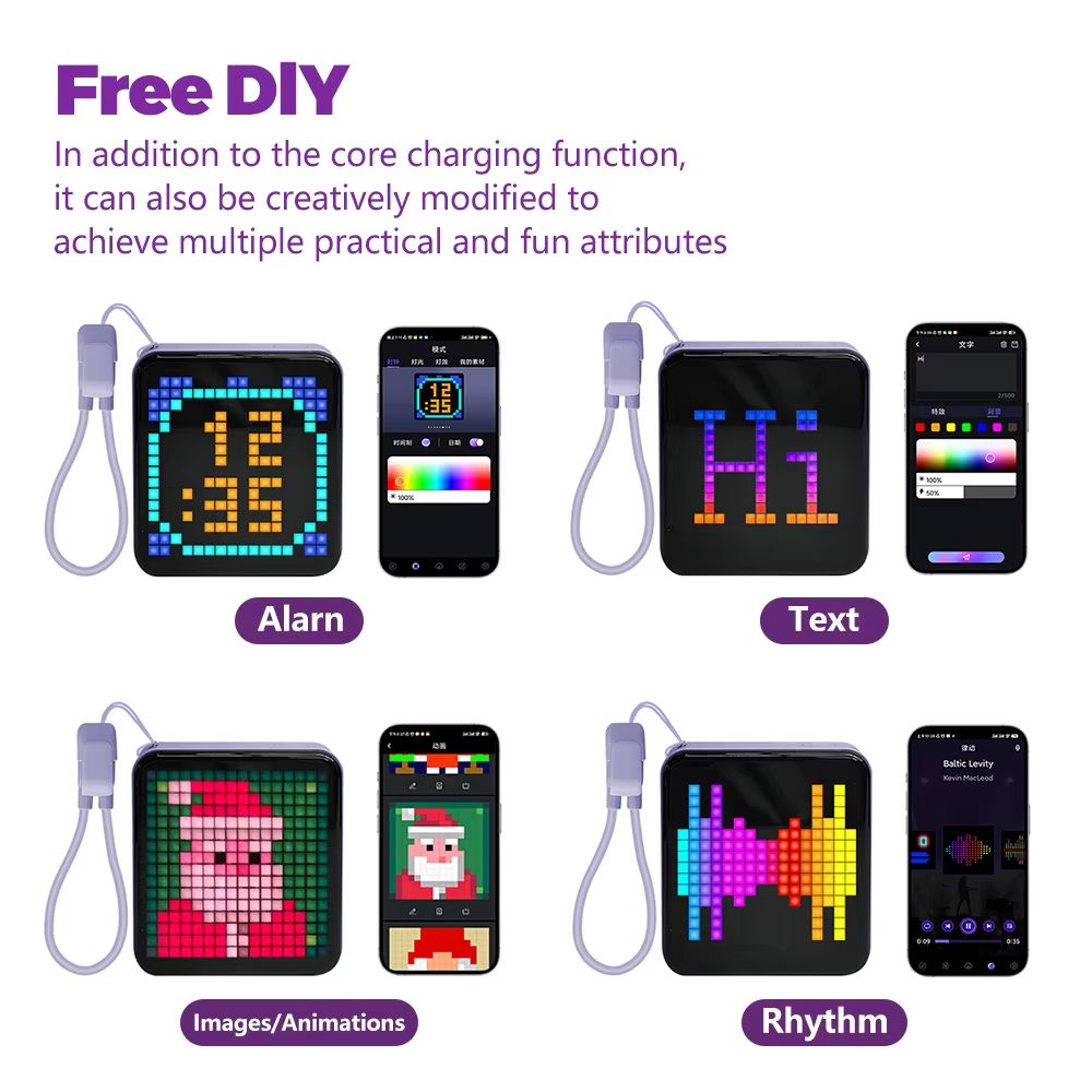 LED Pixel Screen Power Bank Mini Portable Charger With DIY Display 3