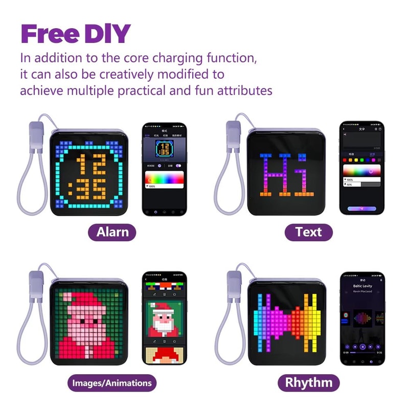 LED Pixel Screen Power Bank Mini Portable Charger With DIY Display 3