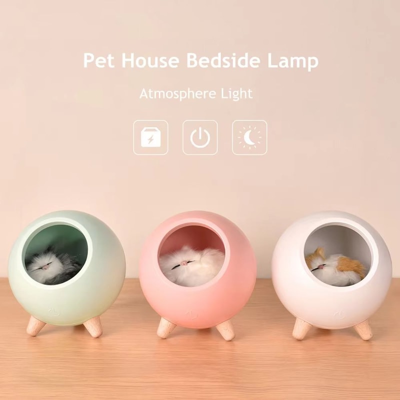 Cute Kitten Nest Touch Sensor Rechargeable Cat Night Light 1