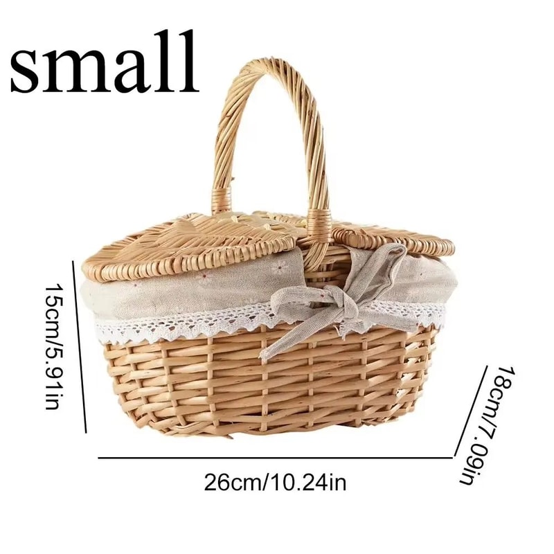 Handwoven Wicker Picnic Basket With Lid Portable Outdoor Storage Hamper 5