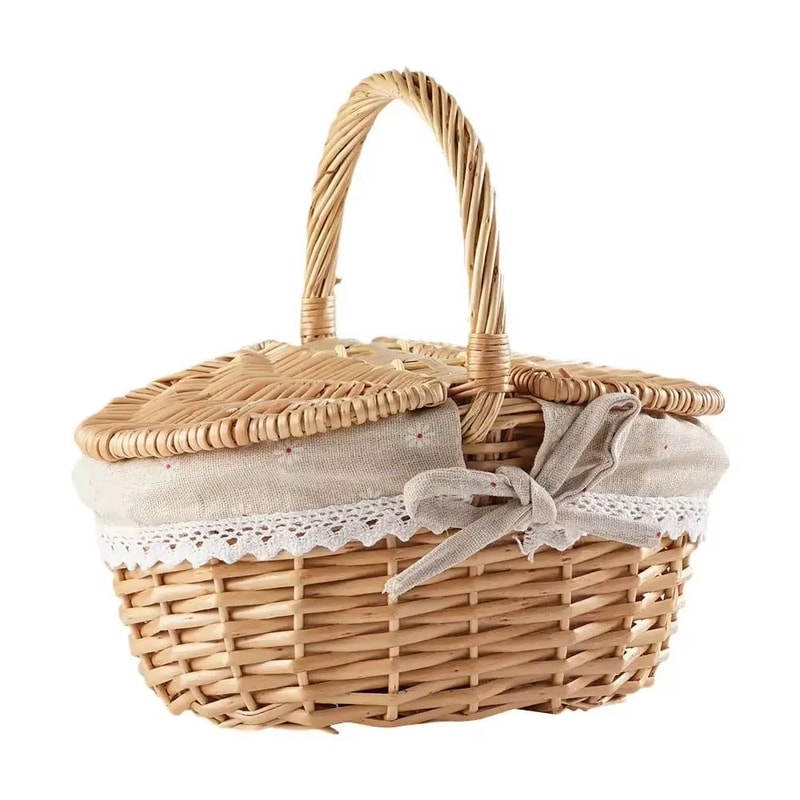 Handwoven Wicker Picnic Basket With Lid Portable Outdoor Storage Hamper 6