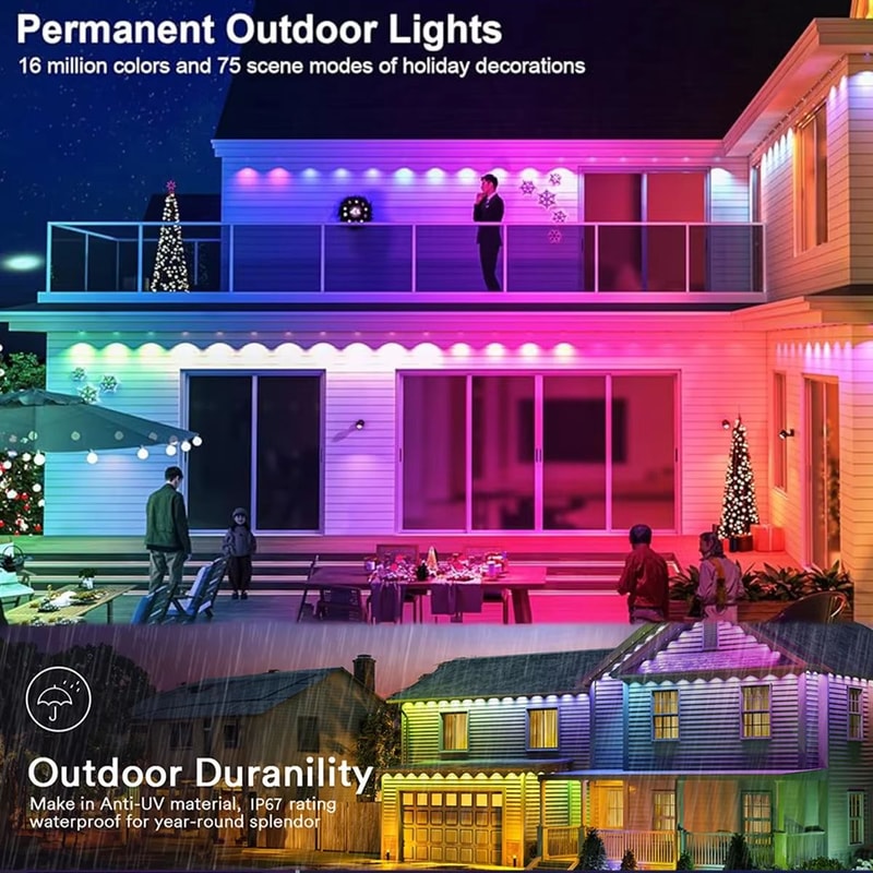 Smart RGB Eave Lights Permanent Outdoor LED String For Home Decor 0